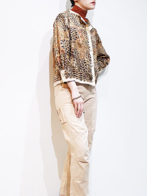 1970s feather print no collar blouse