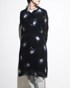 1970s lame print bow tie dress